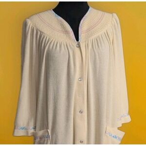 National Robe Housecoat Yellow Sz Lrg Pockets Snap Grandmacore Duster GUC